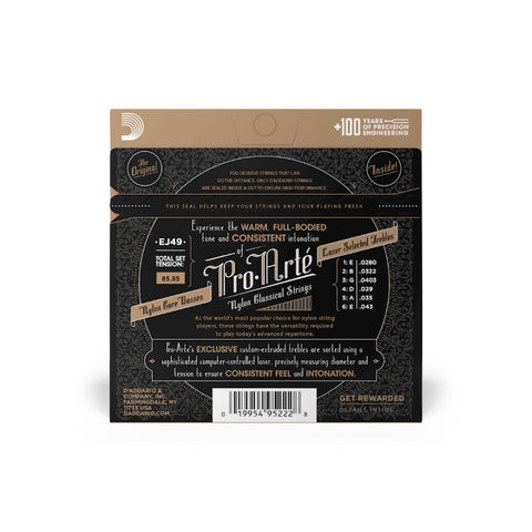 D'Addario EJ49 Pro-Arté Black Nylon Classical Guitar Strings - Normal Tension