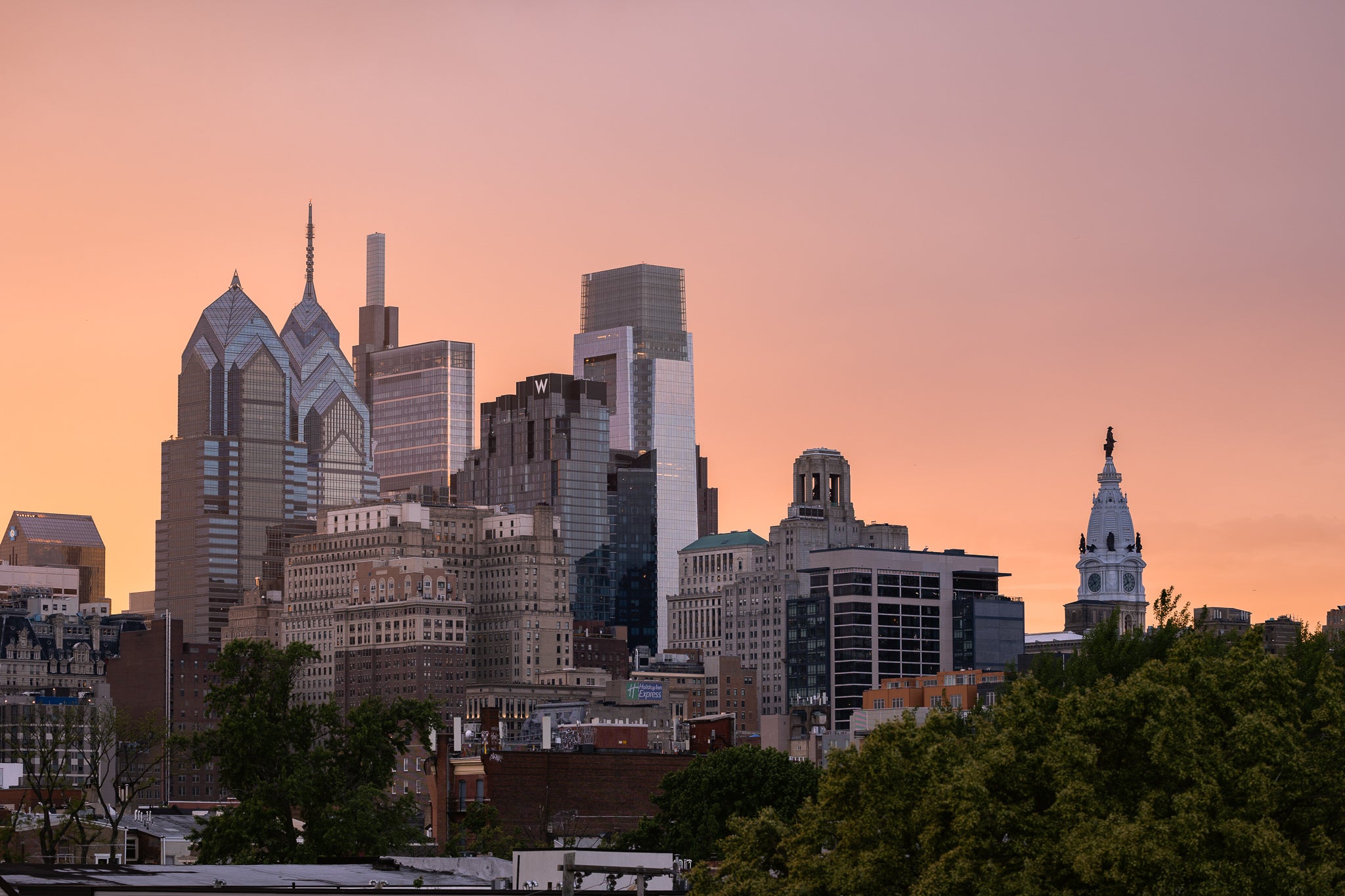 Philadelphia skyline at sunset