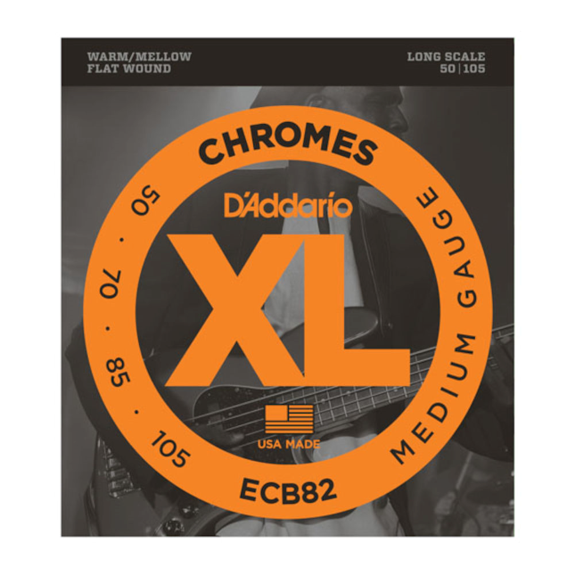 D'Addario ECB82 Chromes Flat Wound Bass Guitar Strings, Medium, 50-105, Long Scale