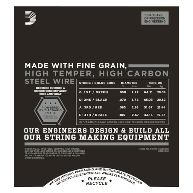 D'Addario ECB82 Chromes Flat Wound Bass Guitar Strings, Medium, 50-105, Long Scale