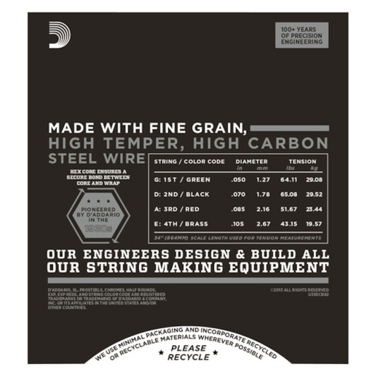 D'Addario ECB82 Chromes Flat Wound Bass Guitar Strings, Medium, 50-105, Long Scale