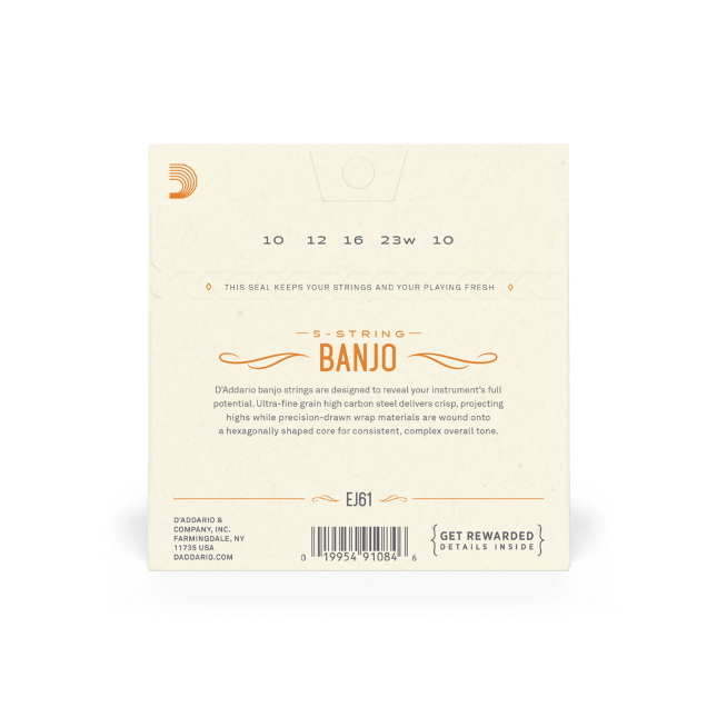 D'Addario EJ61 5-String Banjo Strings, Nickel, Medium 10-23