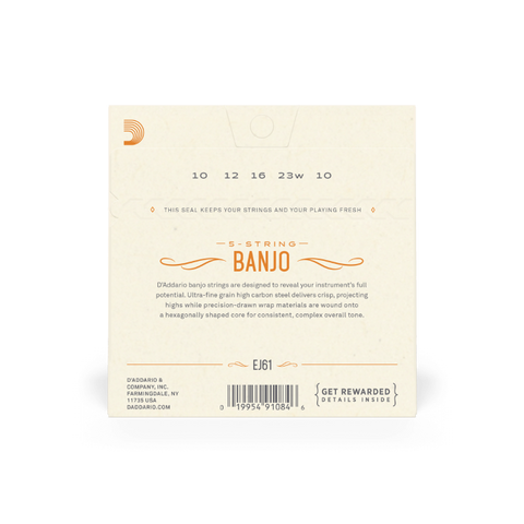 D'Addario EJ61 5-String Banjo Strings, Nickel, Medium 10-23
