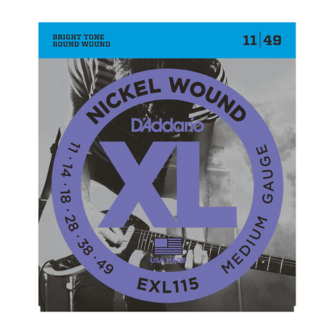 D'Addario EXL115-3D Nickel Wound Electric Guitar Strings, 3 Sets, Medium/Blues-Jazz Rock, 11-49, 3-Pack