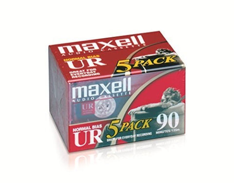Maxell UR 90 Normal Bias 90-Minute Audio Cassette Tapes - 5 Pack