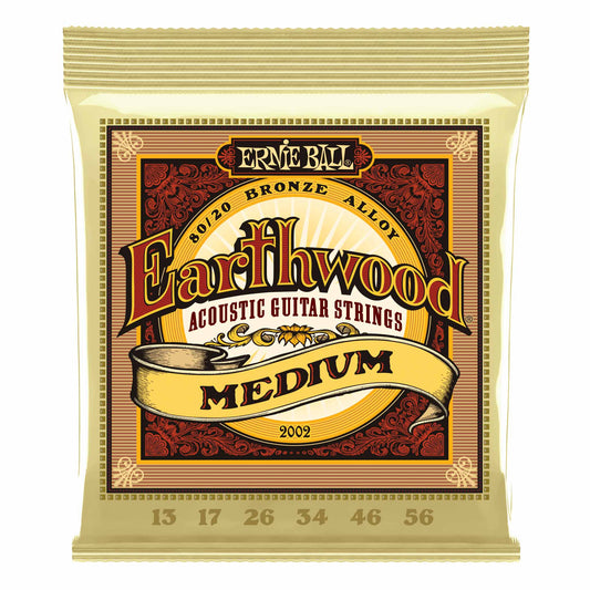 Ernie Ball Earthwood 80/20 Bronze Medium Acoustic Guitar Strings, 13-56