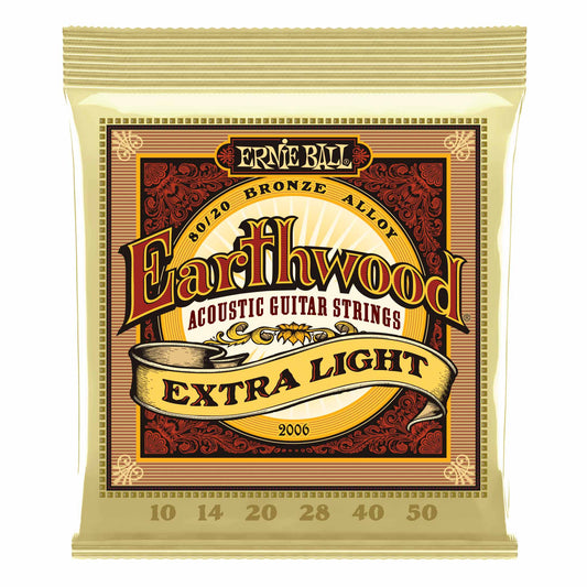 Ernie Ball Earthwood 80/20 Bronze Extra Light Acoustic Guitar Strings, 10-50