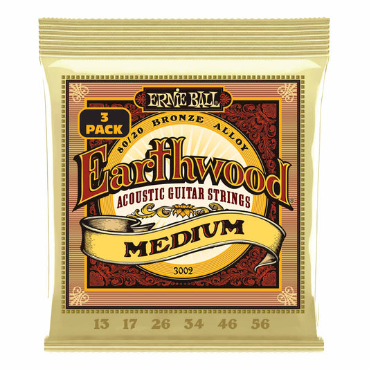 Ernie Ball Earthwood 80/20 Bronze Medium Acoustic Guitar Strings, 13-56