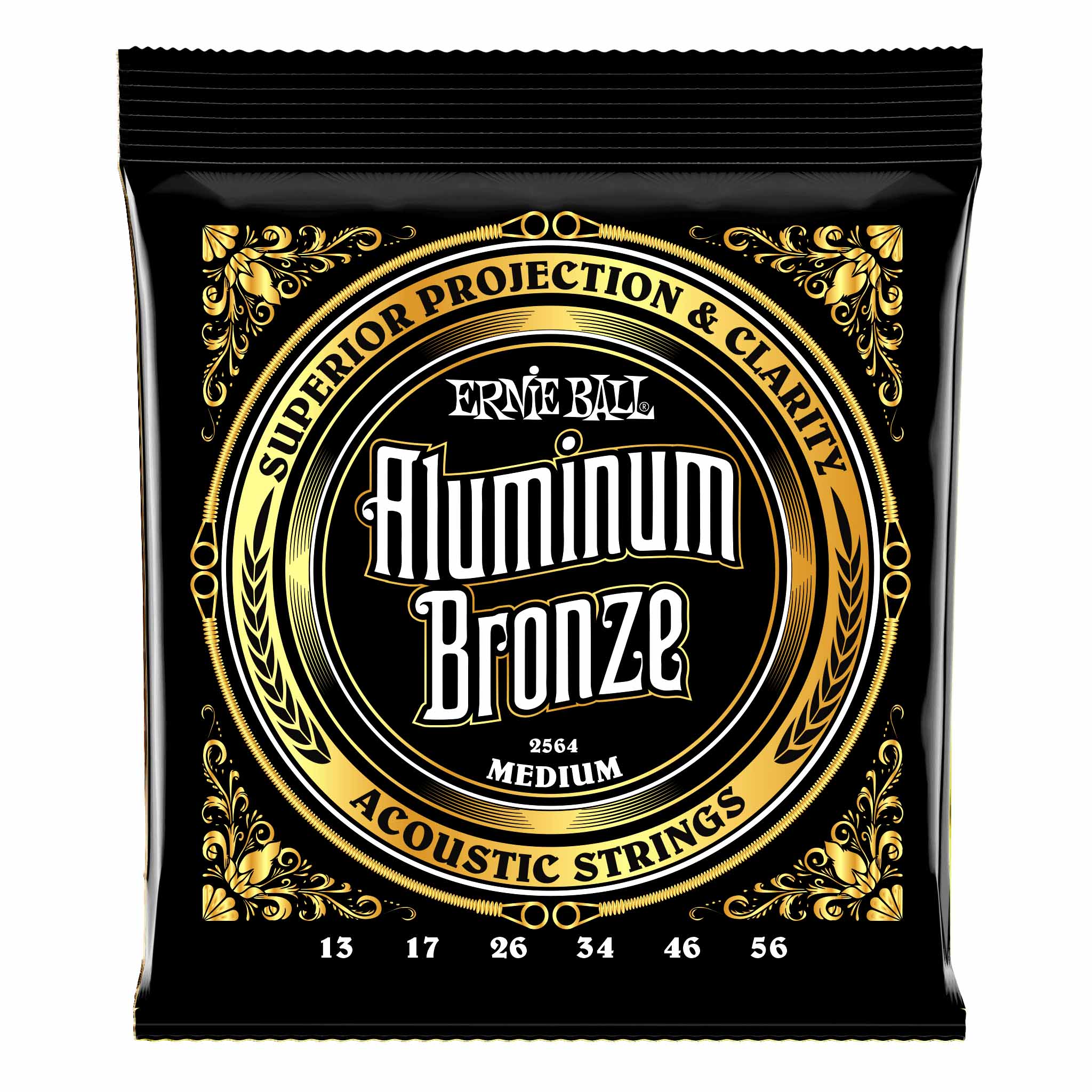 Ernie Ball Aluminum Bronze Medium Acoustic Guitar Strings, 13-56 Gauge