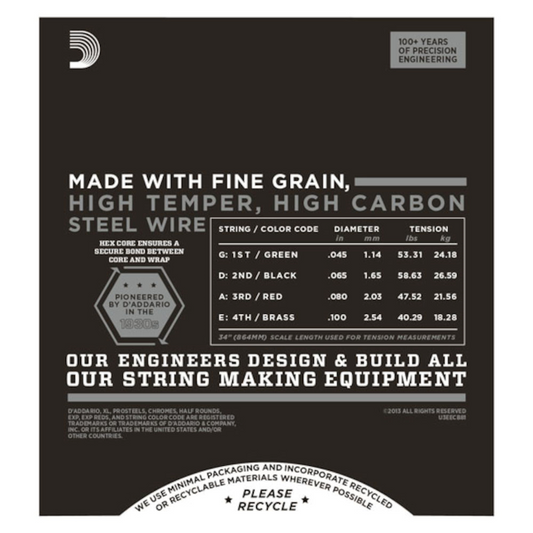 D'Addario ECB81 Chromes Flat Wound Bass Guitar Strings, Light, 45-100, Long Scale