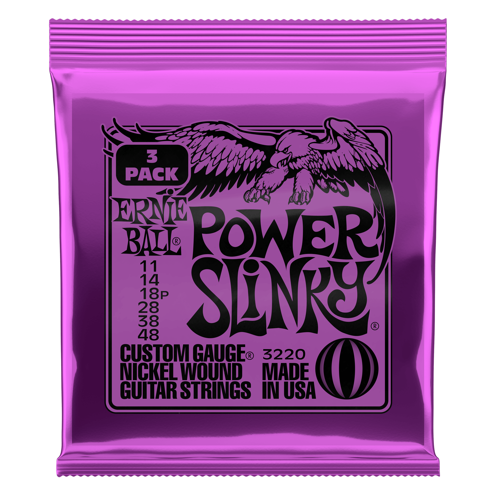 Ernie Ball Power Slinky Nickel Wound Electric Guitar Strings 3 Pack - 11-48 Gauge