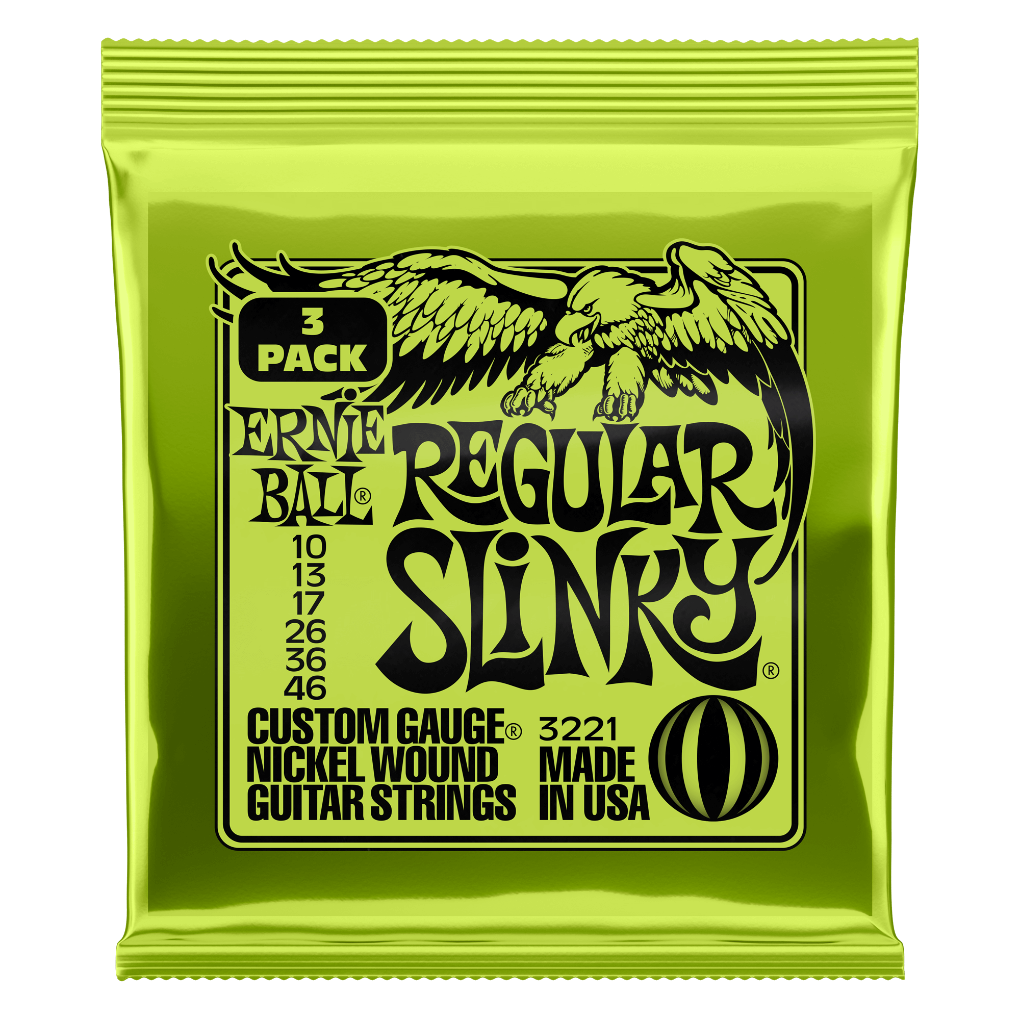 Ernie Ball Regular Slinky Nickel Wound Electric Guitar Strings 3 Pack - 10-46 Gauge