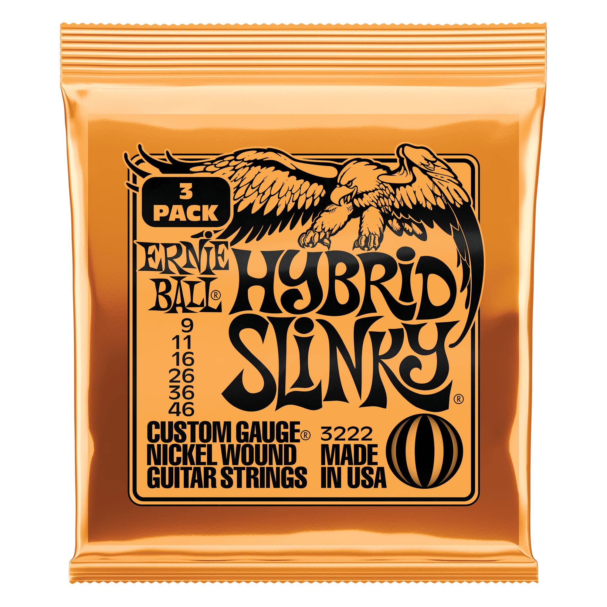 Ernie Ball Hybrid Slinky Nickel Wound Electric Guitar Strings 3 Pack - 9-46 Gauge