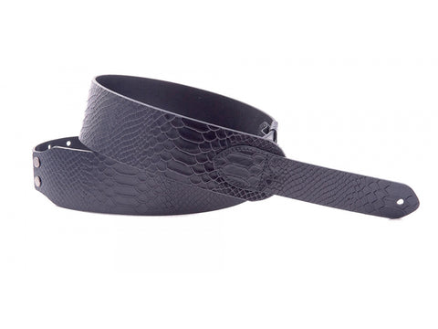 Right On! Wild Collection Snake Black Leather Guitar Strap