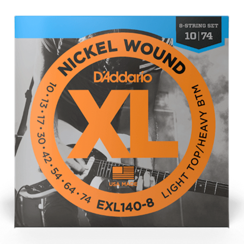 D'Addario EXL140-8 Nickel Wound, Electric Guitar 8-String, Light Top/Heavy Bottom, 10-74