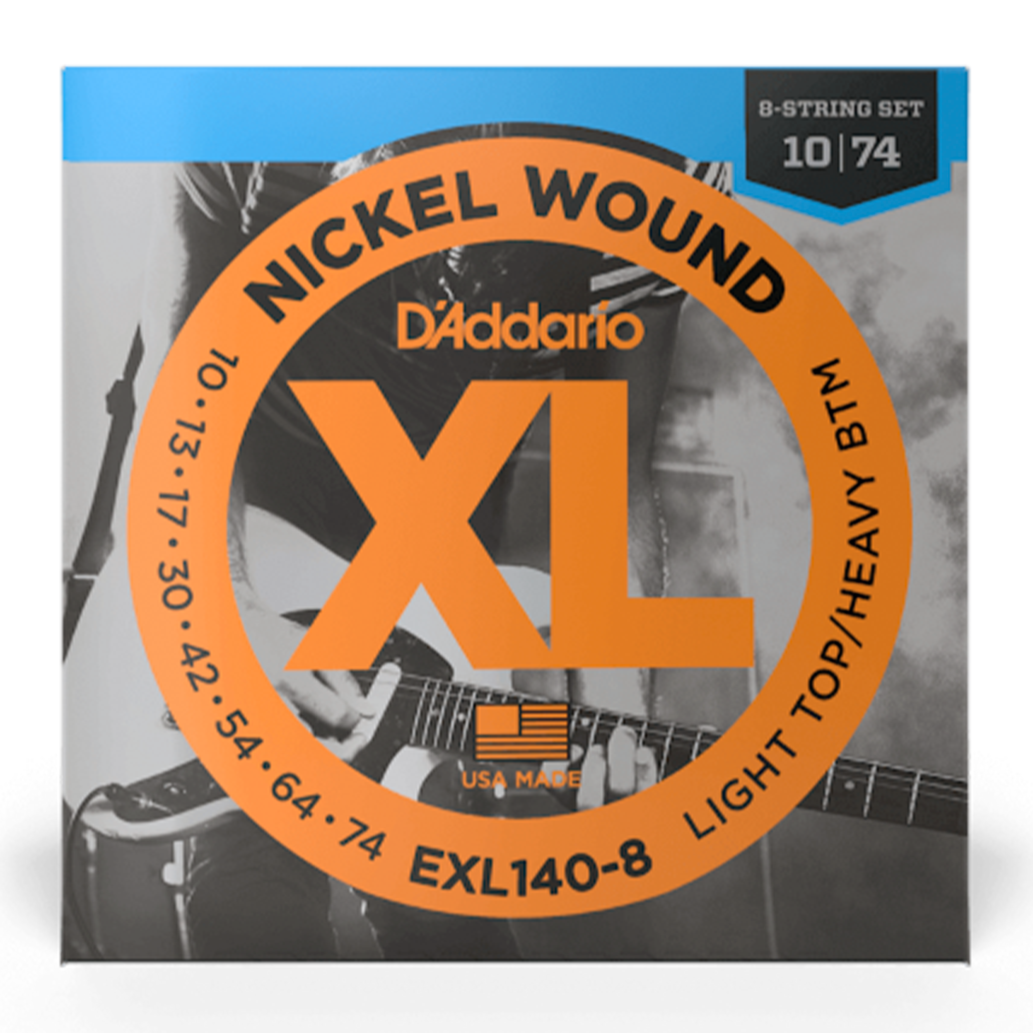 D'Addario EXL140-8 Nickel Wound, Electric Guitar 8-String, Light Top/Heavy Bottom, 10-74