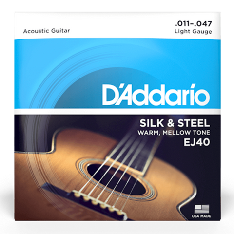 D'Addario Silk & Steel Acoustic Folk Guitar Strings Light EJ40