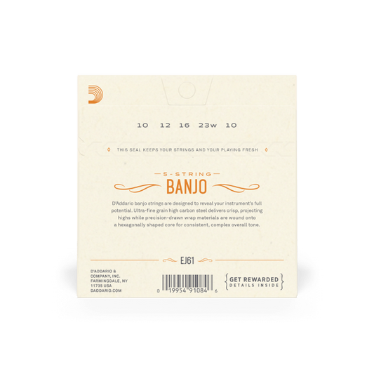 D'Addario EJ61 5-String Banjo Strings, Nickel, Medium 10-23